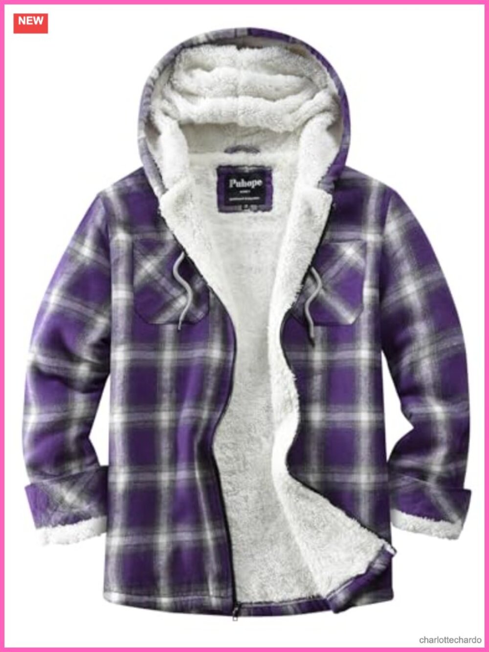 Sherpa Lined Flannel Plaid Jacket Fleece Zip Up Hooded